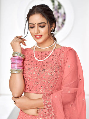 Pretty Peach Net Lehenga Set - Rajwada