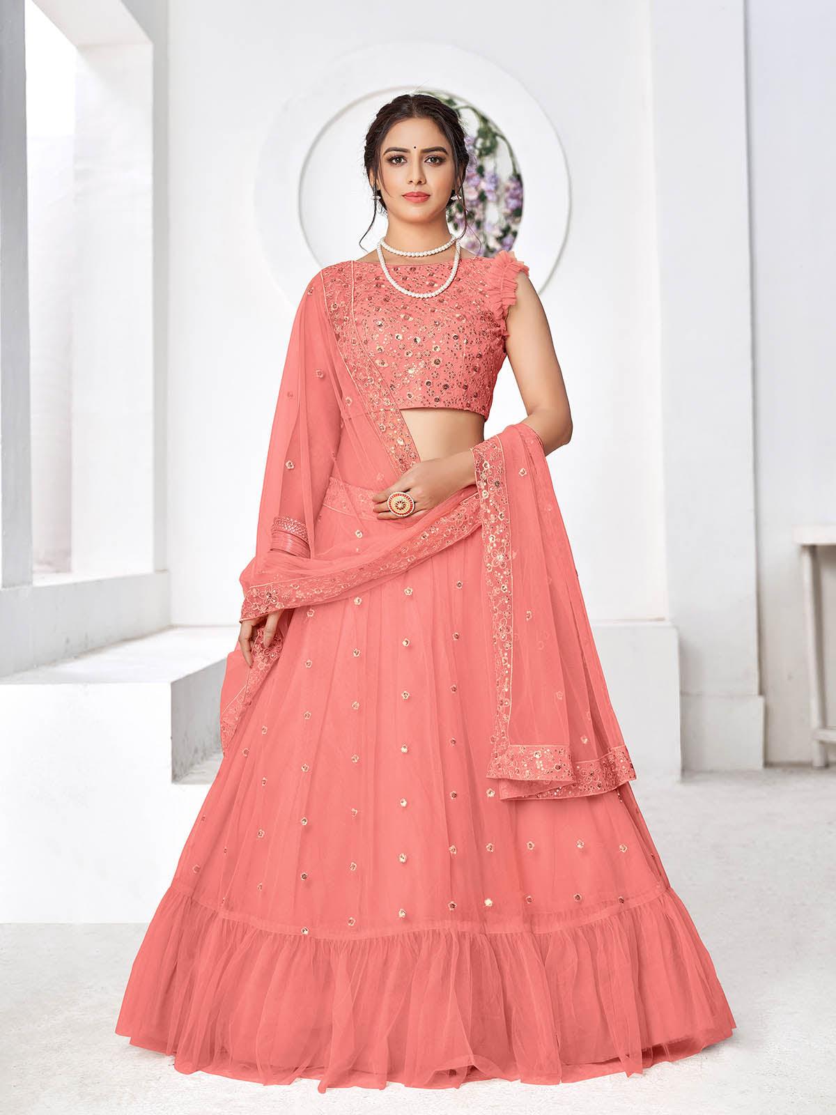 Pretty Peach Net Lehenga Set - Rajwada