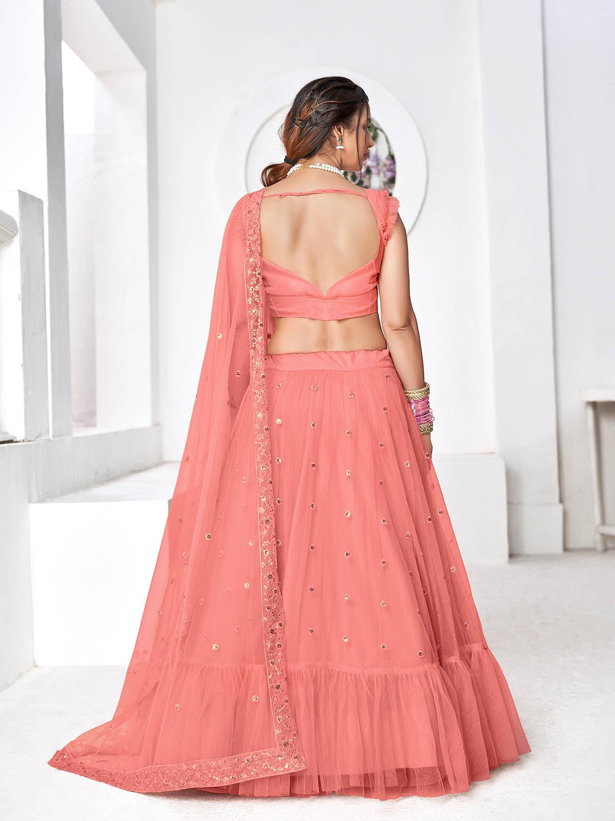 Pretty Peach Net Lehenga Set - Rajwada
