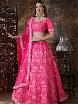 Pretty Pink Silk Lehenga Choli Set - Rajwada