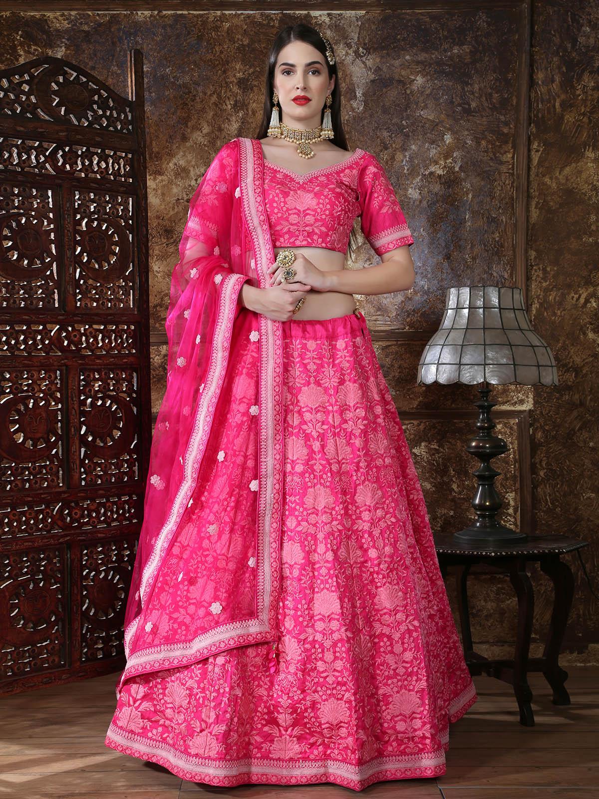 Pretty Pink Silk Lehenga Choli Set - Rajwada