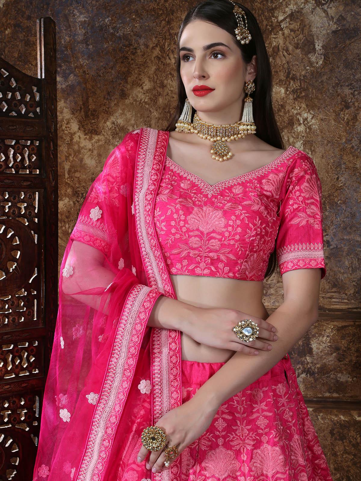 Pretty Pink Silk Lehenga Choli Set - Rajwada