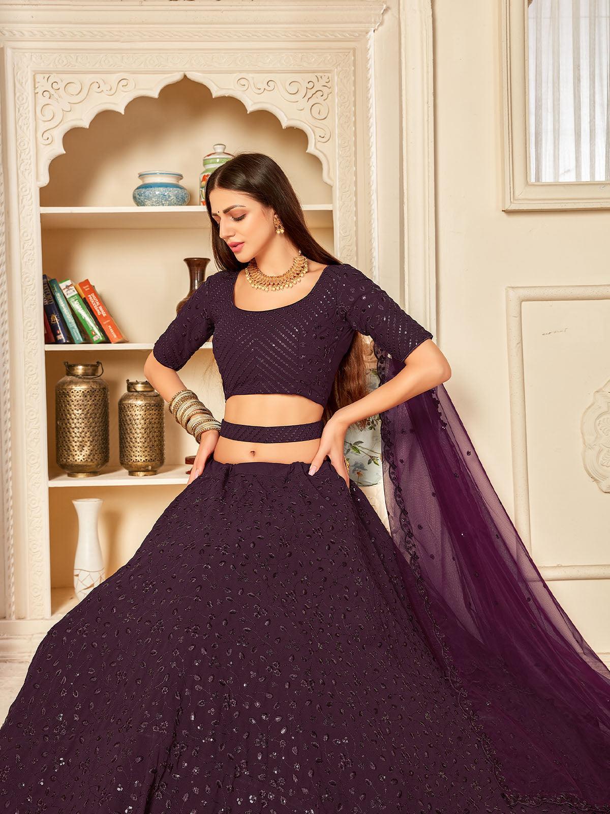 Pretty Purple Georgette Lehenga Set - Rajwada