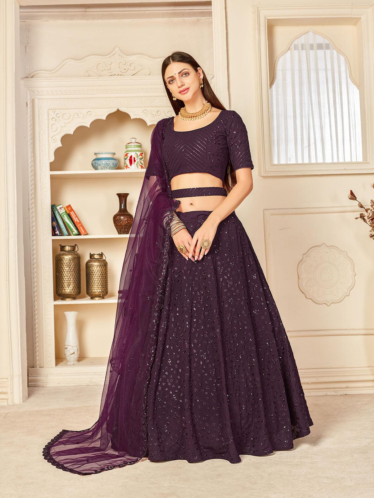Pretty Purple Georgette Lehenga Set - Rajwada