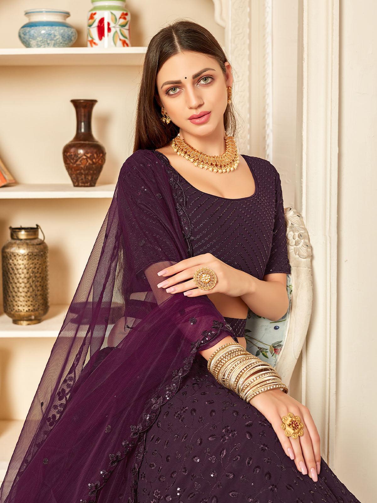 Pretty Purple Georgette Lehenga Set - Rajwada