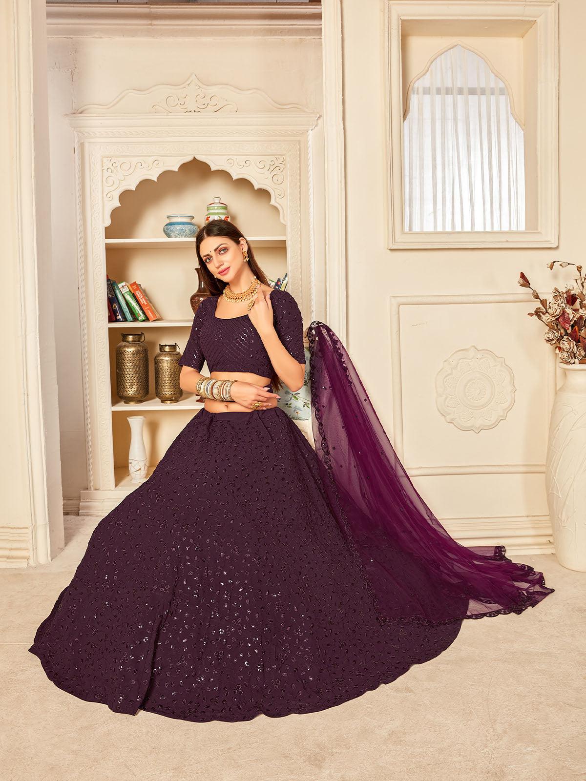 Pretty Purple Georgette Lehenga Set - Rajwada
