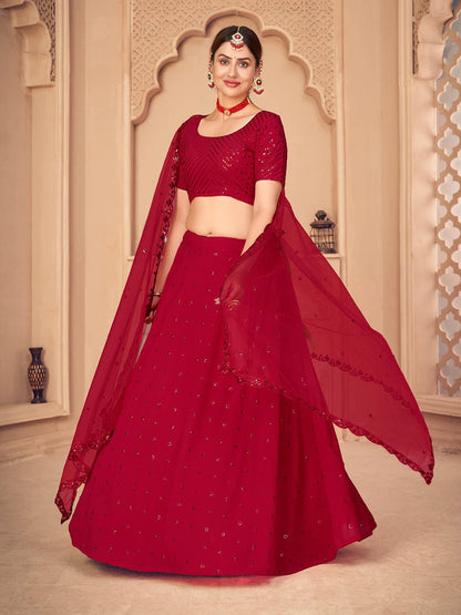 Pretty Red Georgette Lehenga Set - Rajwada