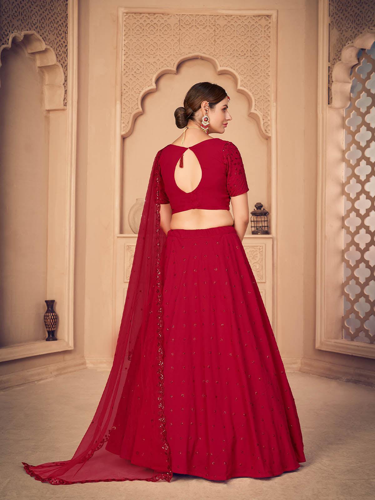 Pretty Red Georgette Lehenga Set - Rajwada