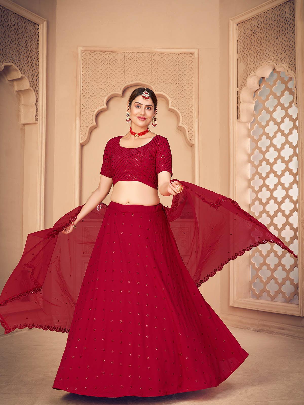 Pretty Red Georgette Lehenga Set - Rajwada
