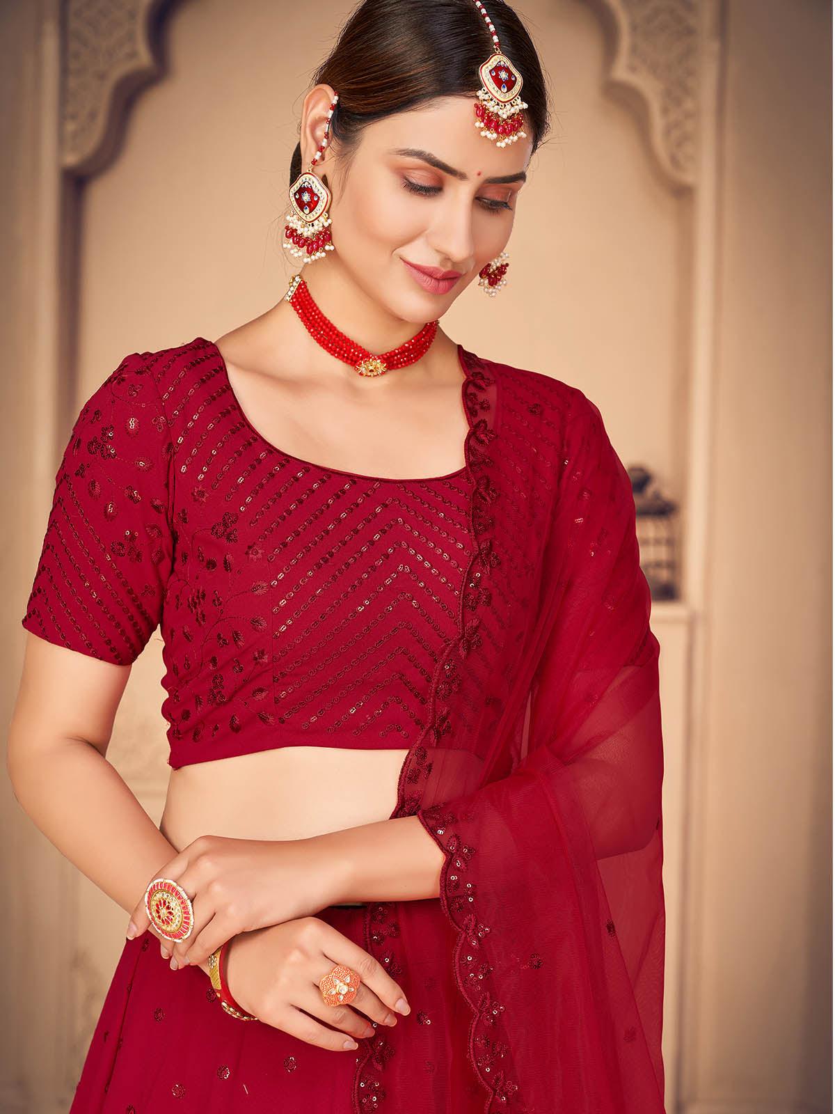 Pretty Red Georgette Lehenga Set - Rajwada