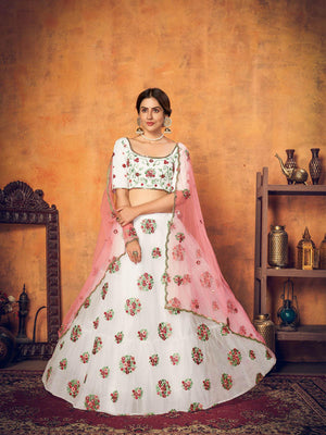 Pretty White Net Lehenga Set - Rajwada