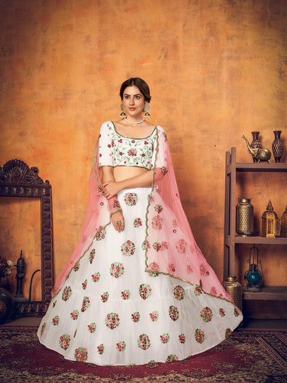 Pretty White Net Lehenga Set - Rajwada