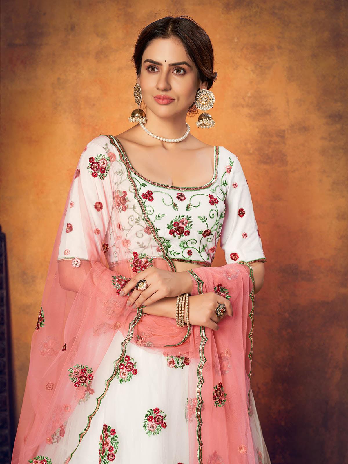 Pretty White Net Lehenga Set - Rajwada