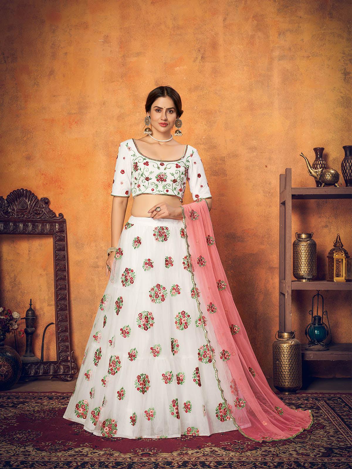Pretty White Net Lehenga Set - Rajwada