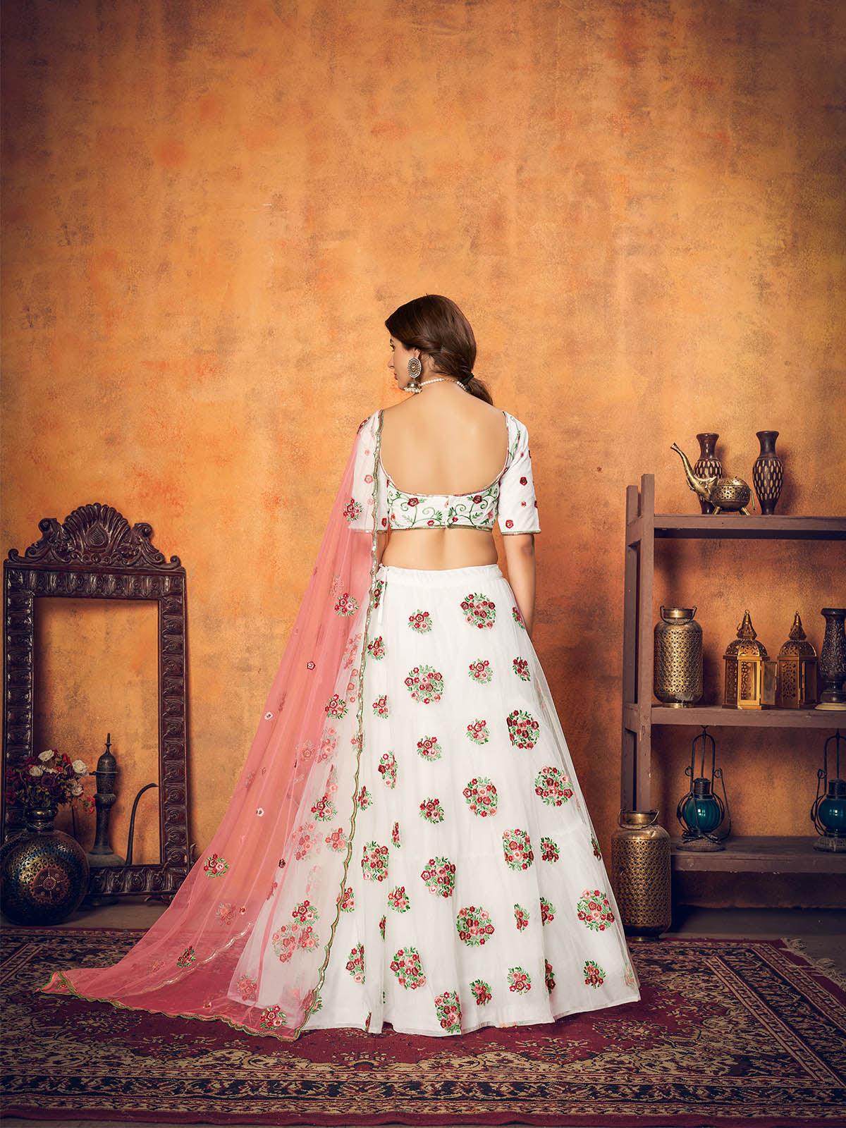 Pretty White Net Lehenga Set - Rajwada