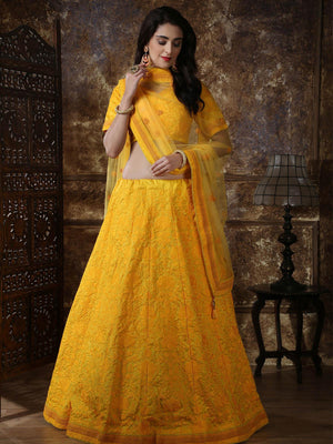 Pretty Yellow Silk Lehenga Choli Set - Rajwada