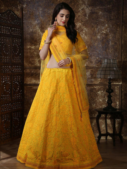 Pretty Yellow Silk Lehenga Choli Set - Rajwada