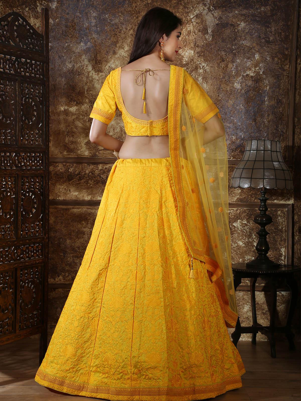 Pretty Yellow Silk Lehenga Choli Set - Rajwada