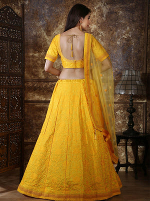 Pretty Yellow Silk Lehenga Choli Set - Rajwada