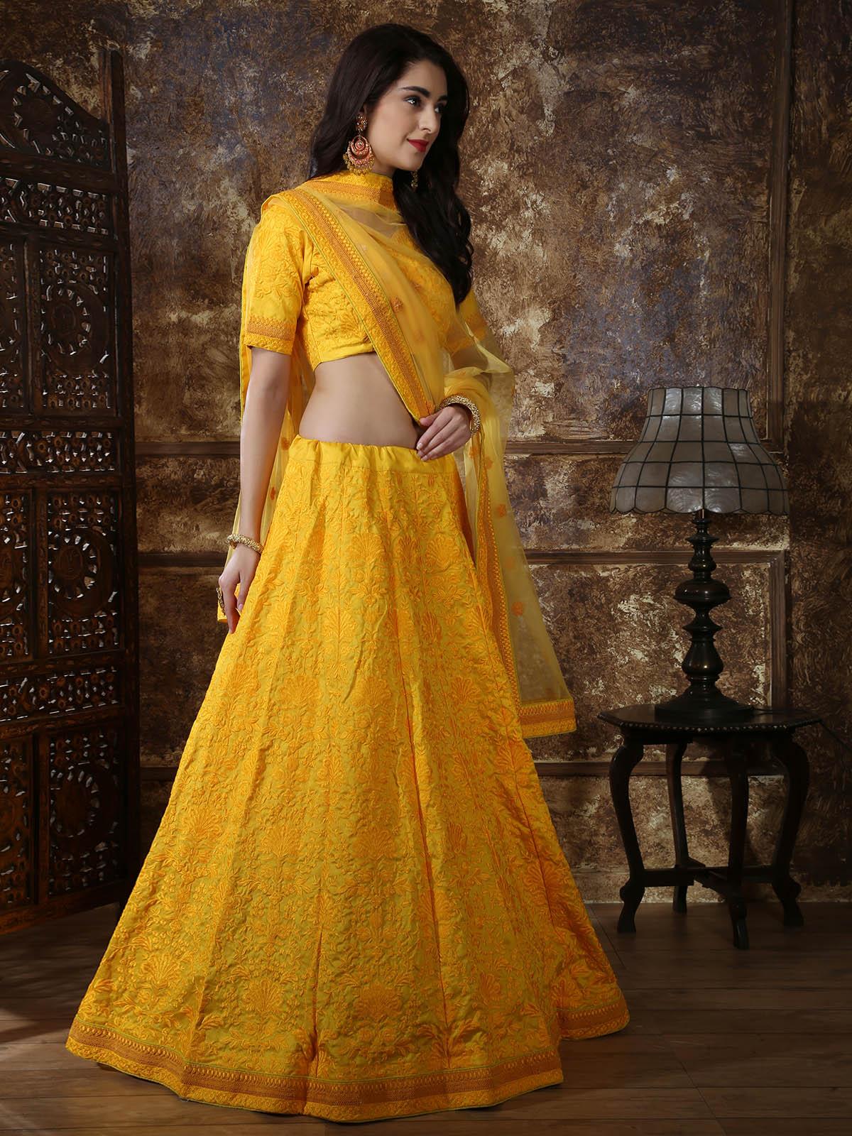 Pretty Yellow Silk Lehenga Choli Set - Rajwada