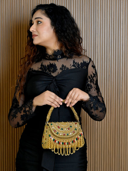 Rajwada Golden Jute Embellished Clutch For Women