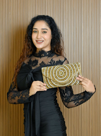 Rajwada Golden Jute Embellished Clutch For Women