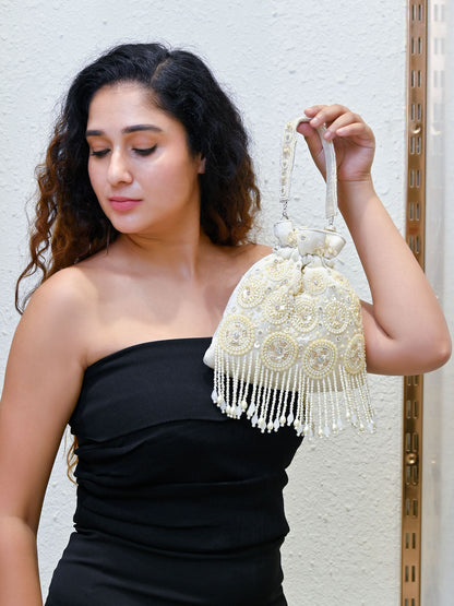 Rajwada White Jute Embellished Potli For Women