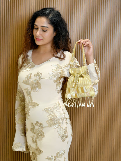 Rajwada Golden Jute Embellished Potli For Women