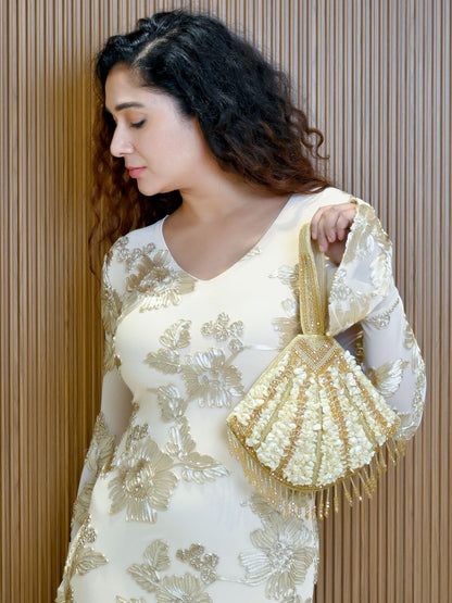 Rajwada Golden Jute Embellished Potli For Women