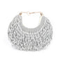 Rajwada Silver Polyester Silver Bead Work Hand Bag For Women