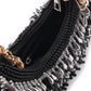 Rajwada Black And Silver Suede Bead Work Hand Bag For Women
