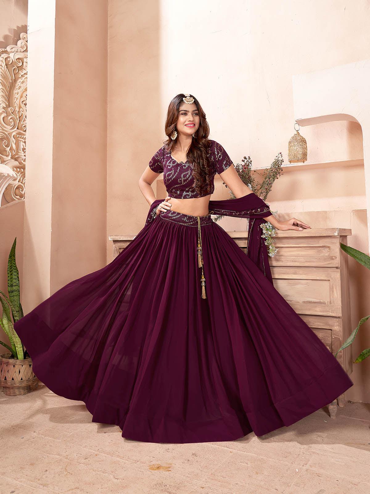 Purple Faux Georgette Lehenga Set - Rajwada