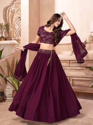 Purple Faux Georgette Lehenga Set - Rajwada