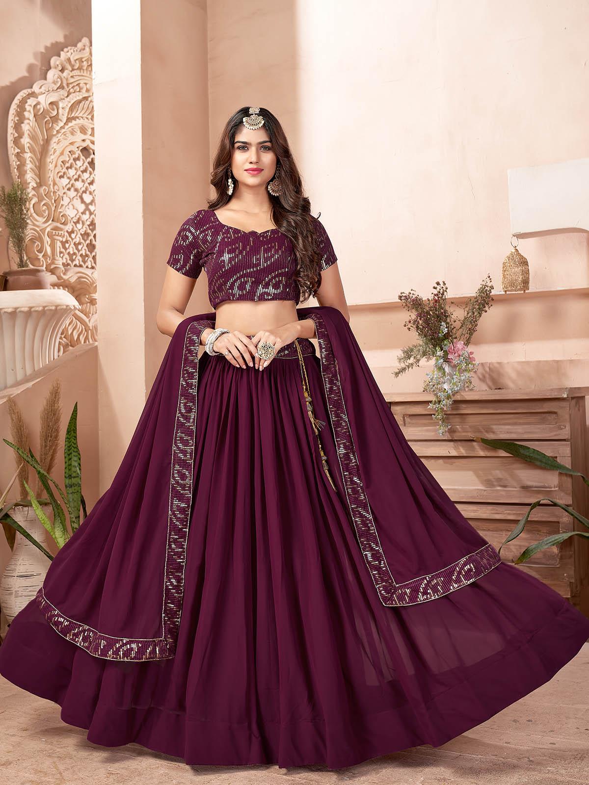 Purple Faux Georgette Lehenga Set - Rajwada