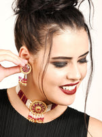 Ravishing White And Maroon Choker Necklace Set - Rajwada