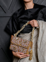 Rectangular Golden And Translucent White Clutch - Rajwada