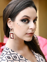 Rectangular Lovely Red & Clear Dangle Earrings - Rajwada