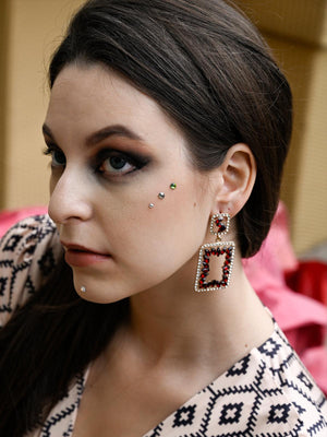 Rectangular Lovely Red & Clear Dangle Earrings - Rajwada