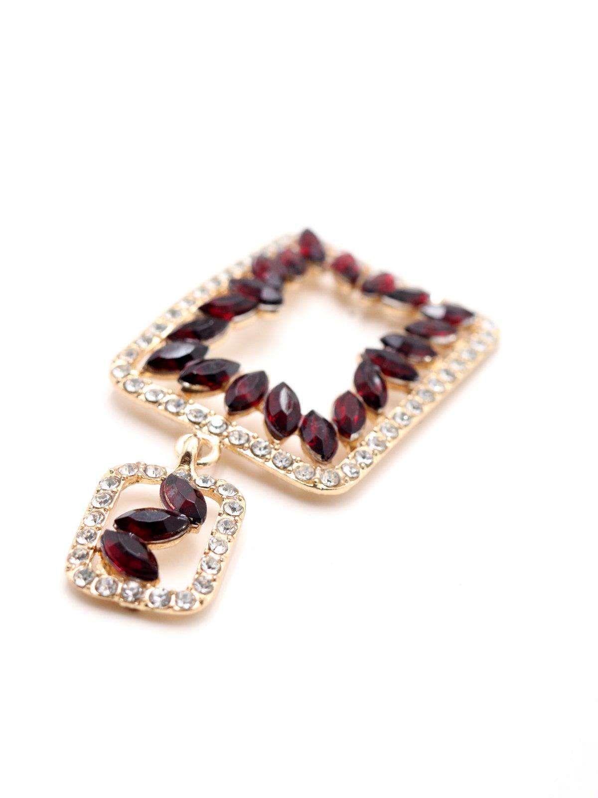 Rectangular Lovely Red & Clear Dangle Earrings - Rajwada