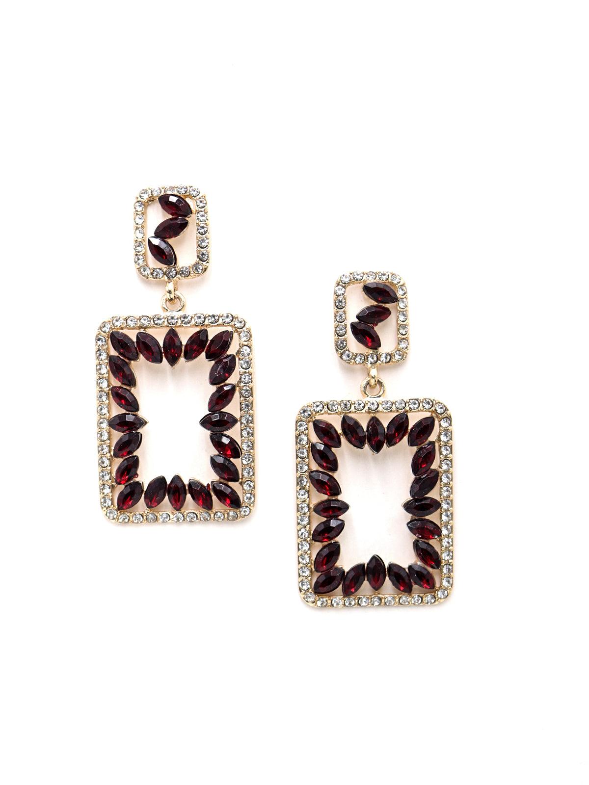 Rectangular Lovely Red & Clear Dangle Earrings - Rajwada