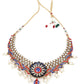RED AND BLUE STONES AND KUNDAN SET - Rajwada