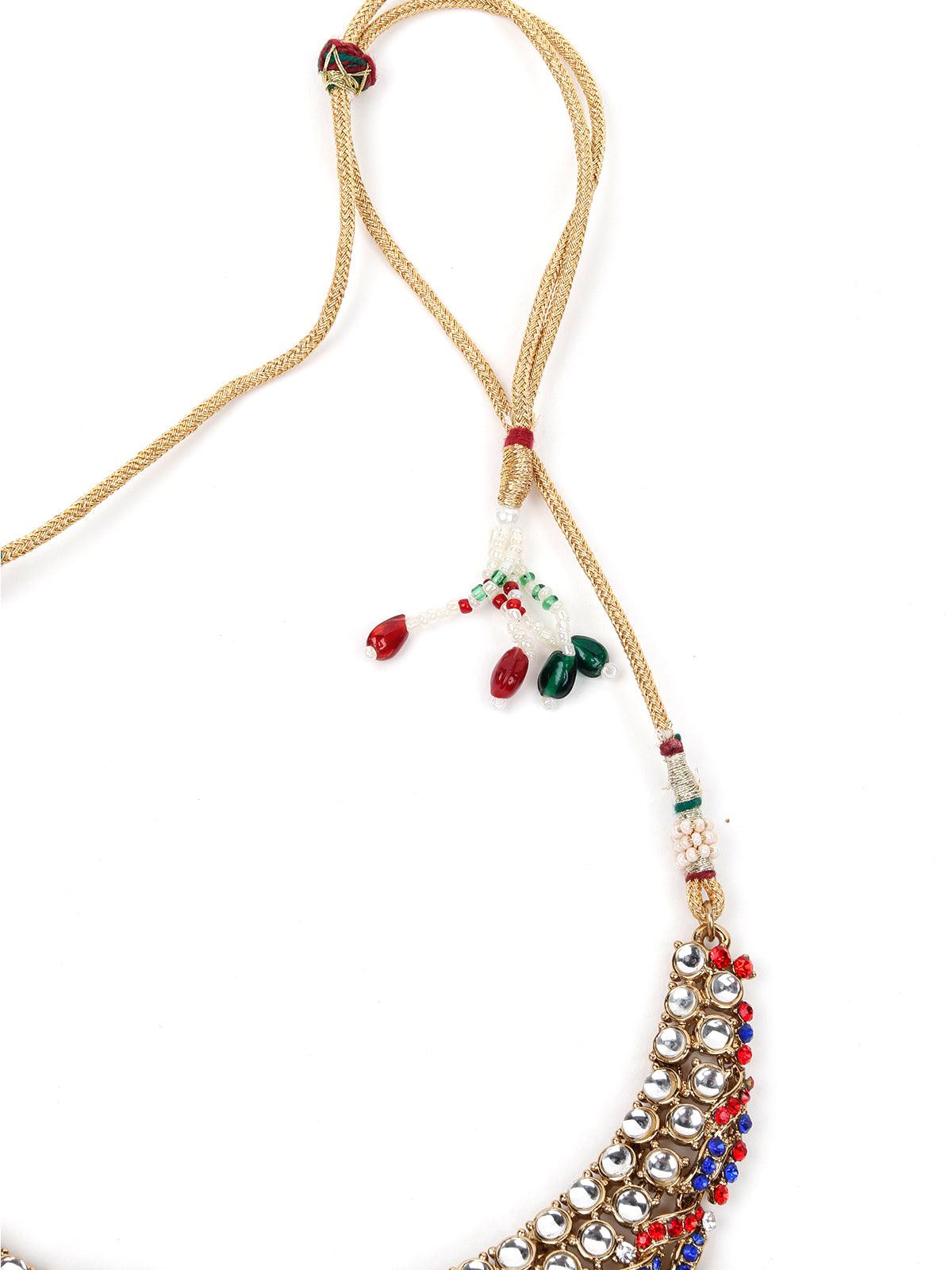 RED AND BLUE STONES AND KUNDAN SET - Rajwada