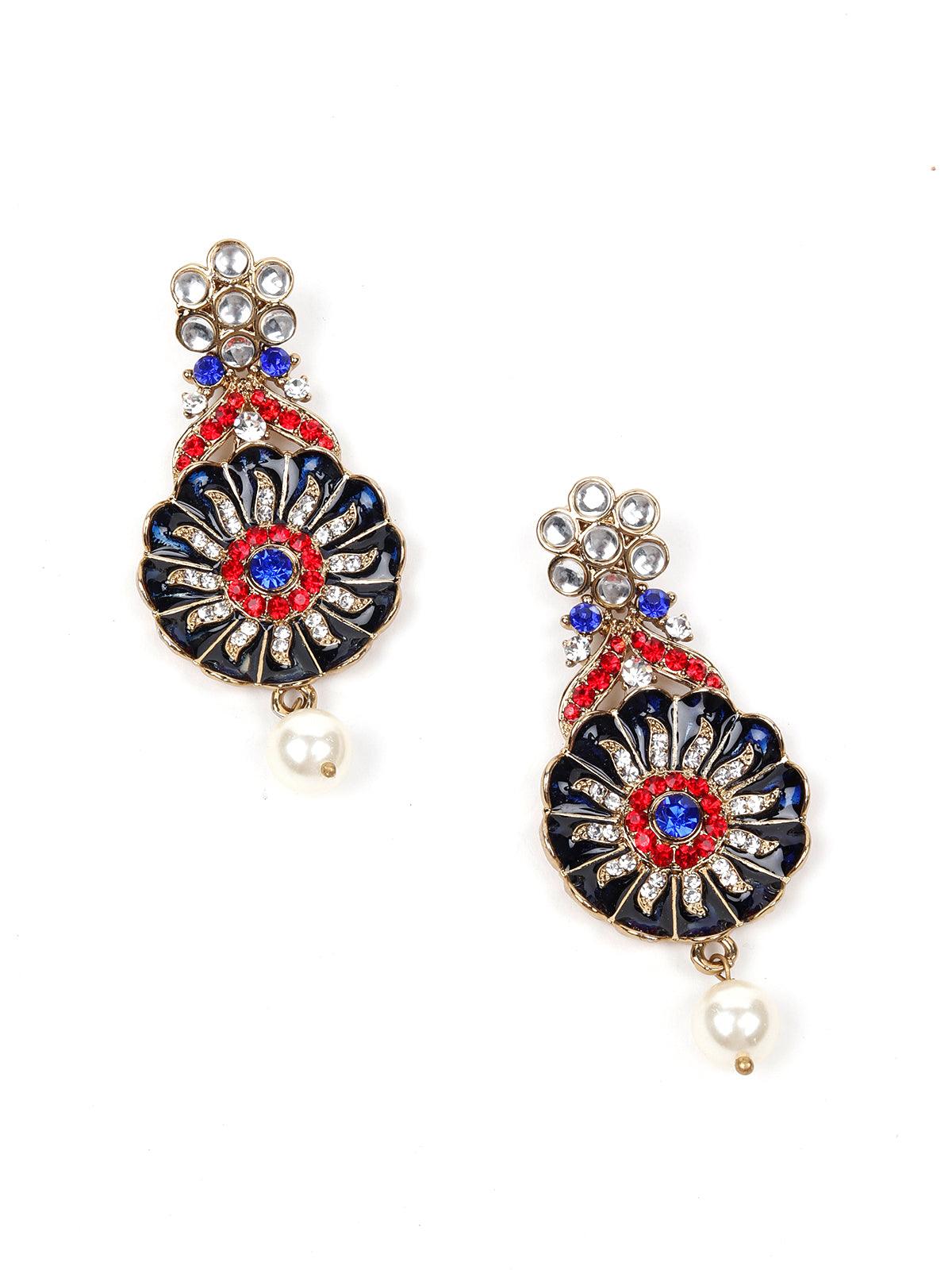 RED AND BLUE STONES AND KUNDAN SET - Rajwada