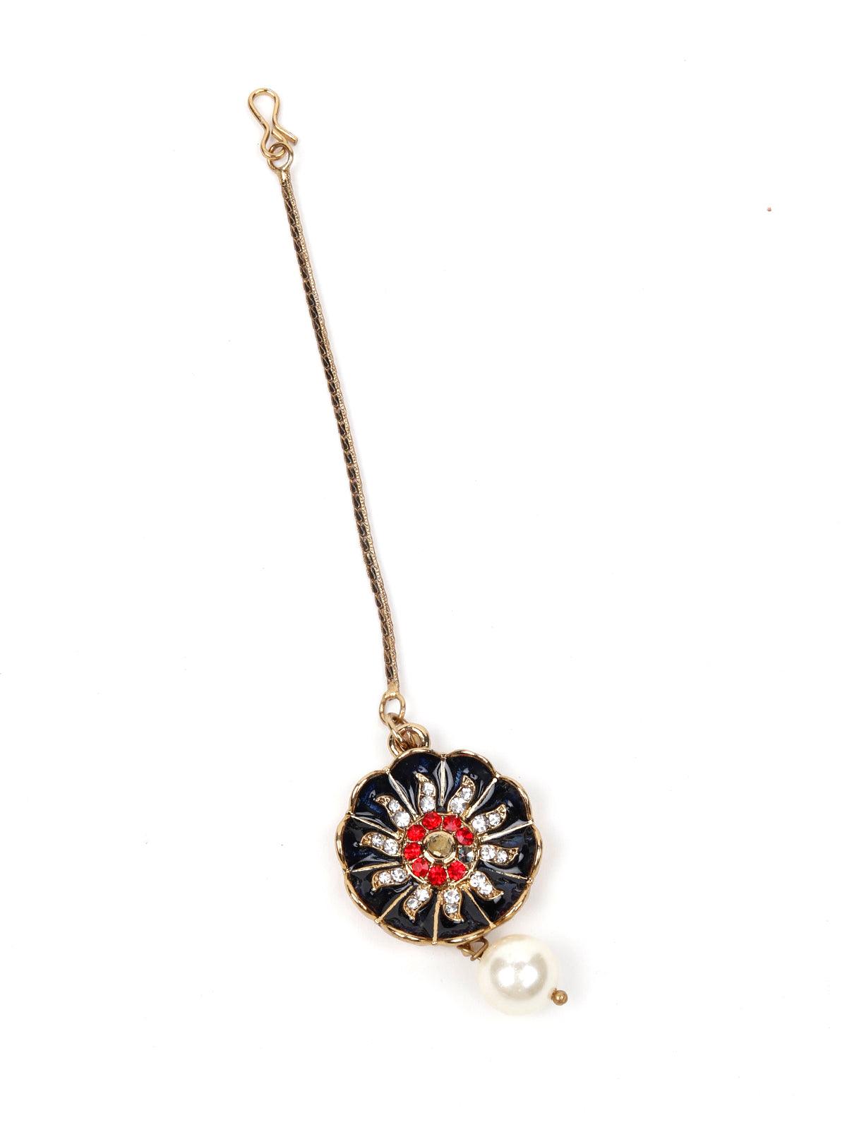 RED AND BLUE STONES AND KUNDAN SET - Rajwada