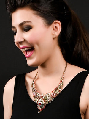 Red And Green Crystal Necklace Set - Rajwada