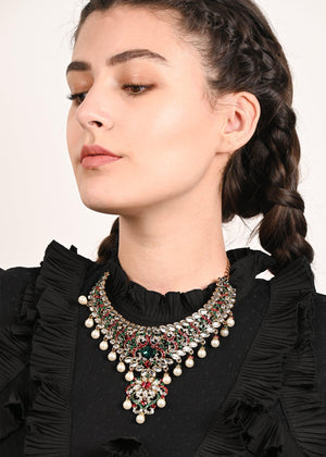 Red And Green Crystal Necklace Set - Rajwada