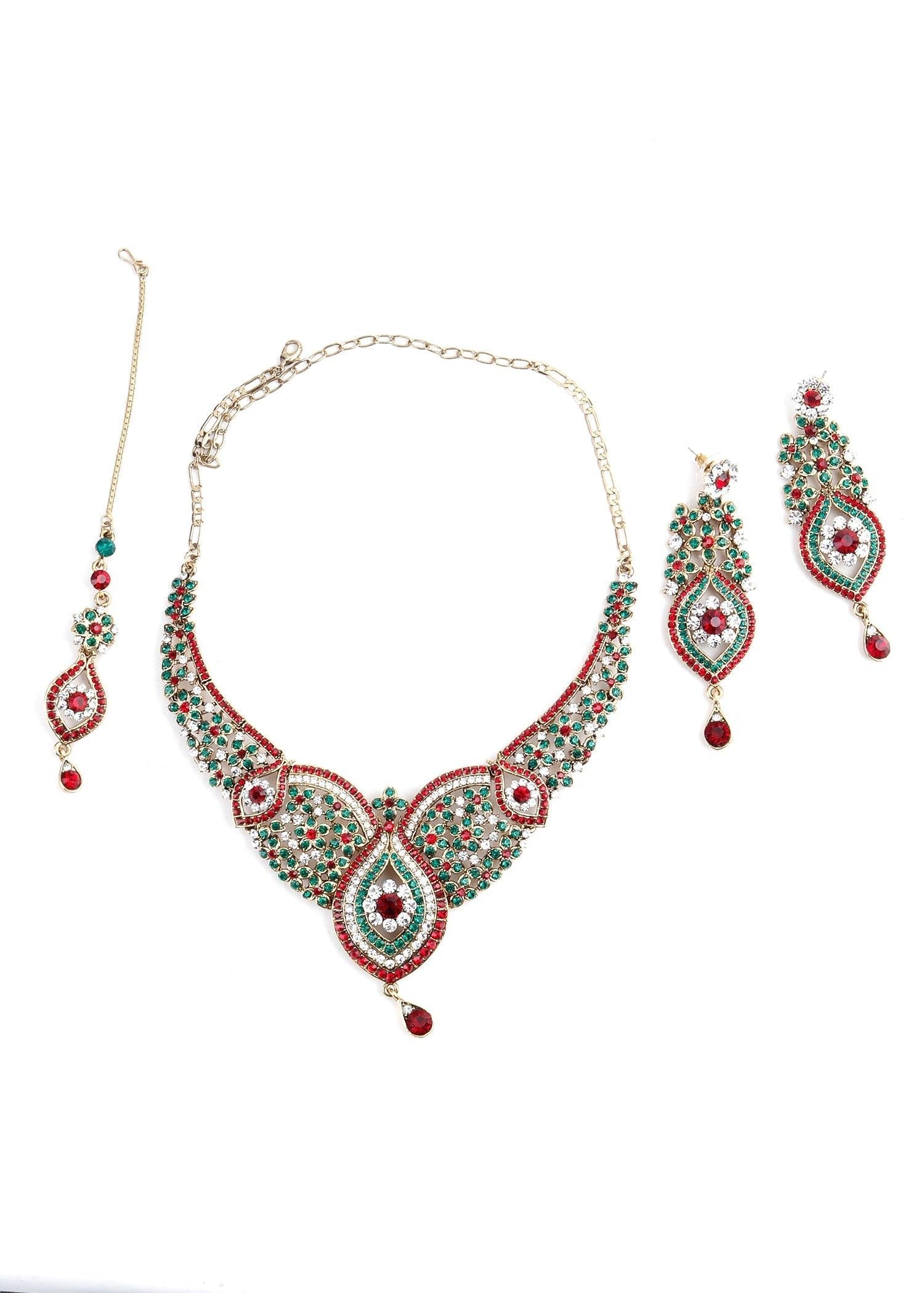 Red And Green Crystal Necklace Set - Rajwada