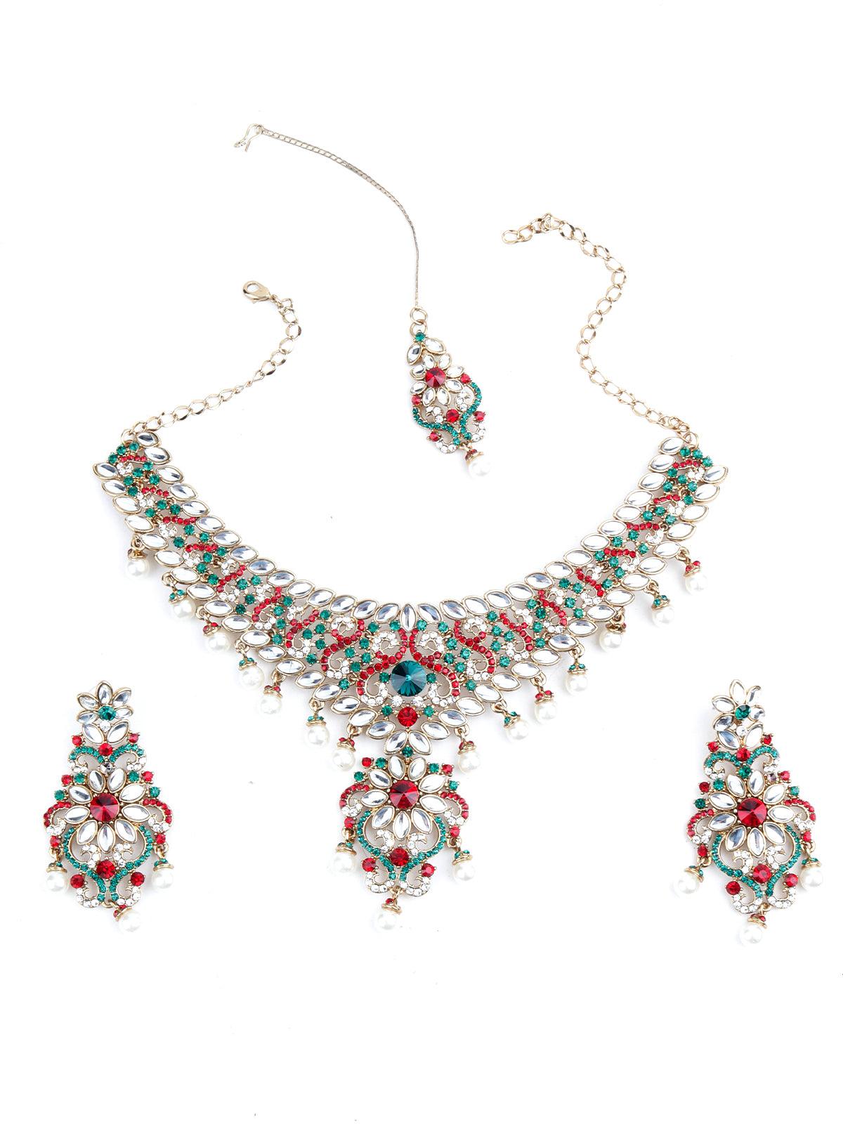 Red And Green Crystal Necklace Set - Rajwada