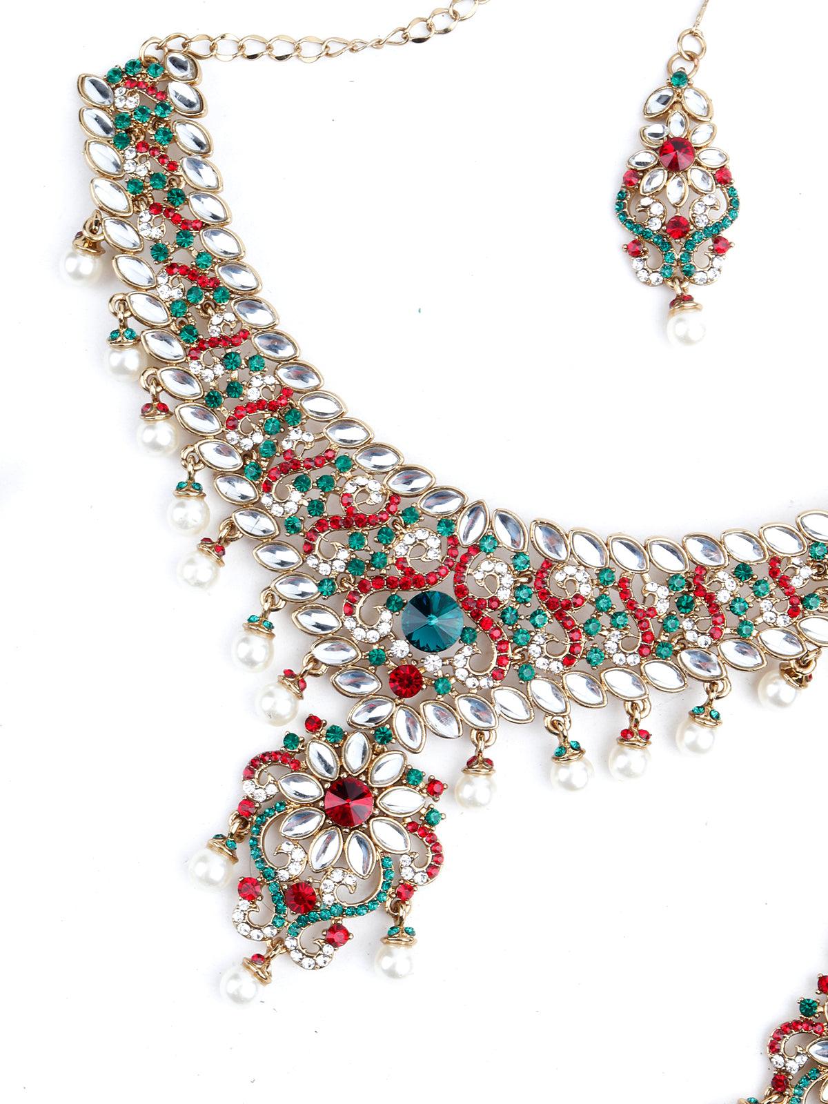 Red And Green Crystal Necklace Set - Rajwada