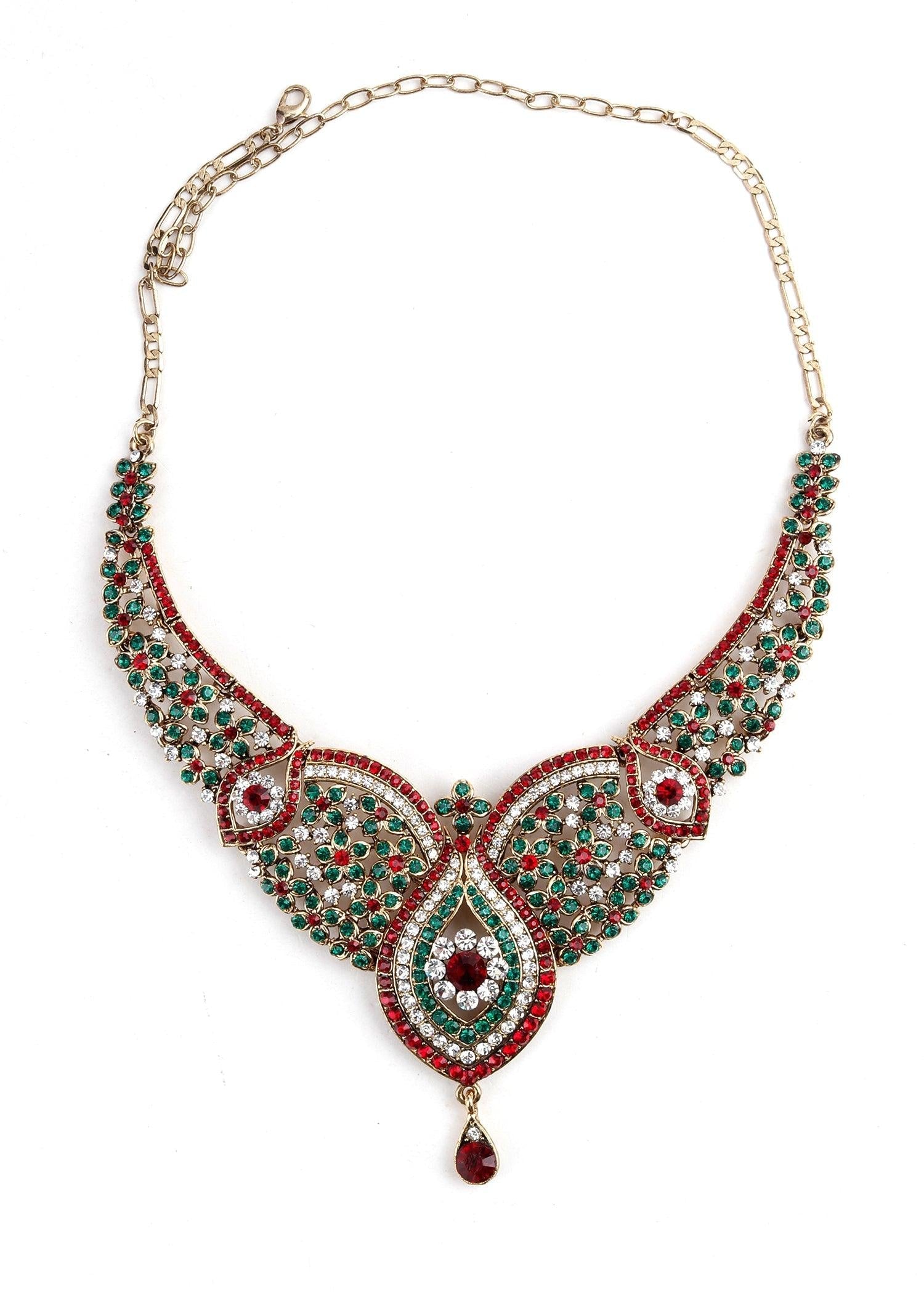Red And Green Crystal Necklace Set - Rajwada